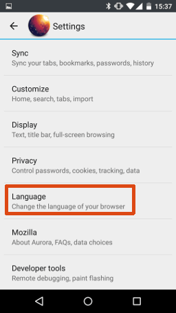 Aurora Android Language Settings